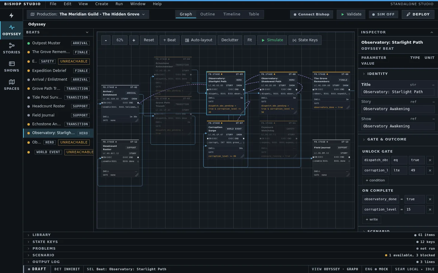 Studio’s Odyssey view, showing a production arc