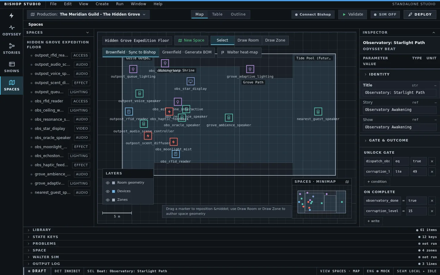 Studio’s Spaces view, showing the physical floor plan